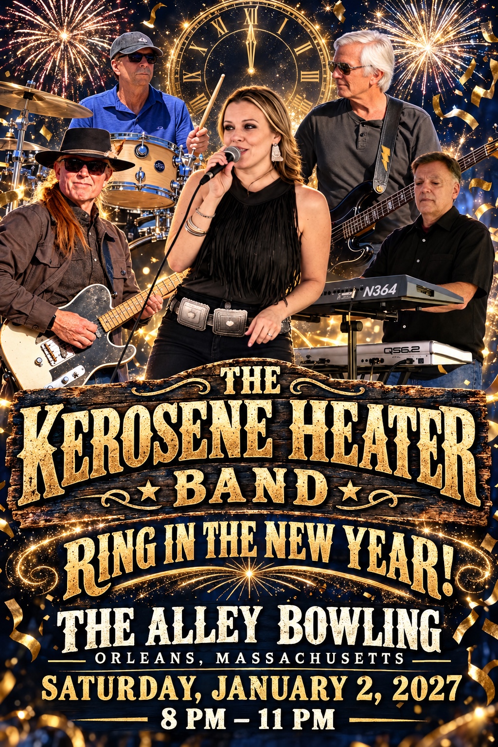 Kerosene Heater Band New Year show poster for The Alley Bowling, Orleans, January 2, 2027